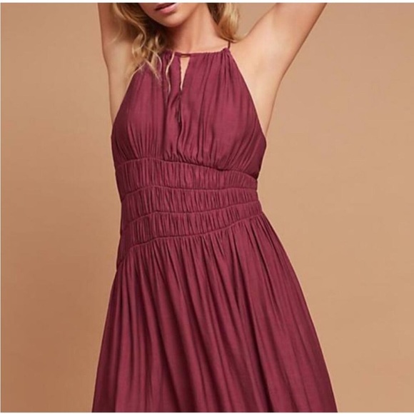 Anthropologie Moulinette Soeurs Burgundy Halter Smocked Midi Dress - Picture 11 of 11